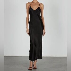 House of Harlow 1960 Revolve Black Satin Midi Slip Dress
